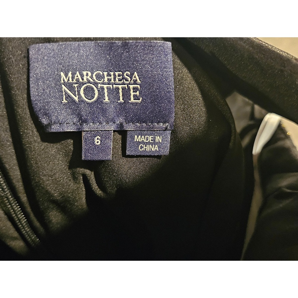 Marchesa Notte  Sz 6 Embroidered Mesh Midi Dress Cap Sleeve Belted‎ Formal #467H - Picture 12 of 15